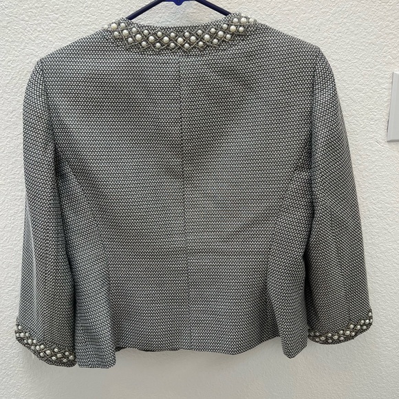 Tahari by ASL Luxe Beaded Blazer Jacket and Skirt Woven Metallic Gray White sz 8 - Picture 6 of 13
